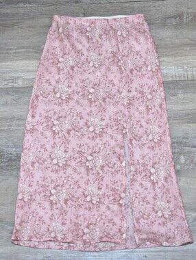 🛍Audrey Parks Francescas Powder Pink Floral Midi Skirt w. Side Slit Size Small